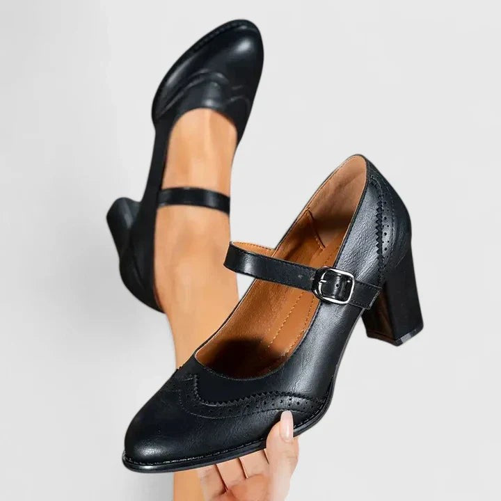 Mary Jane-pumps til damer med spids tå og blokhæl