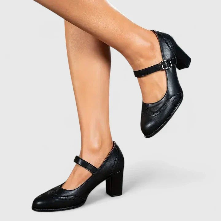 Mary Jane-pumps til damer med spids tå og blokhæl