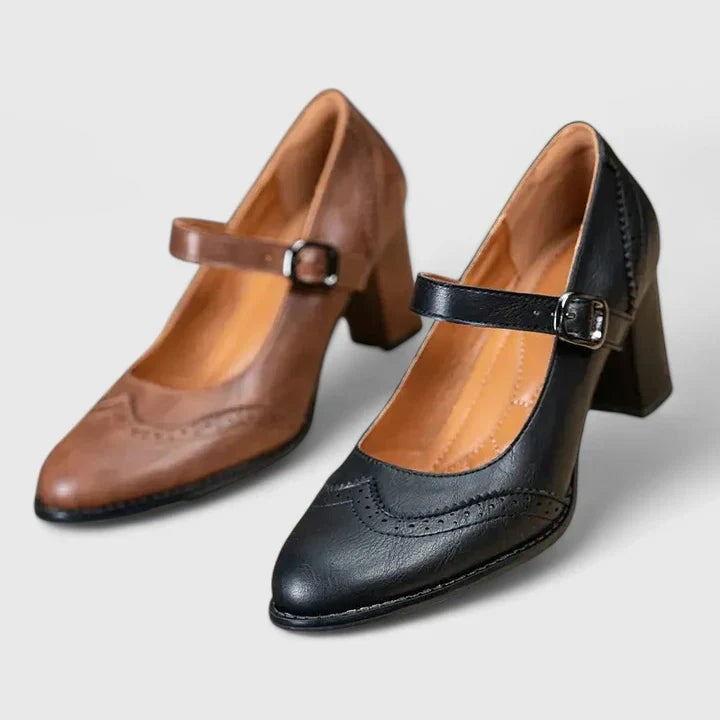 Mary Jane-pumps til damer med spids tå og blokhæl