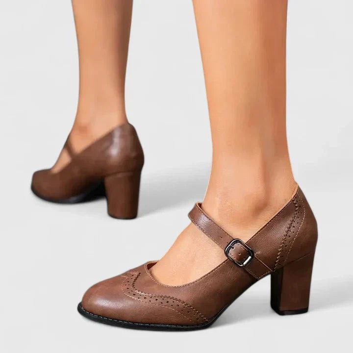 Mary Jane-pumps til damer med spids tå og blokhæl