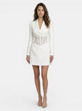 Vestito donna mini con corsetto in pizzo, maniche lunghe