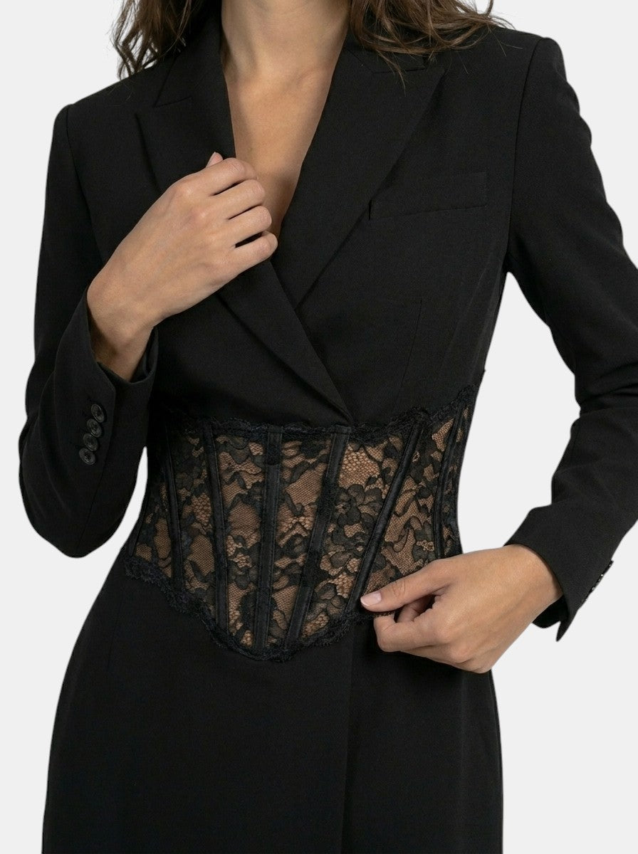 Vestito donna mini con corsetto in pizzo, maniche lunghe