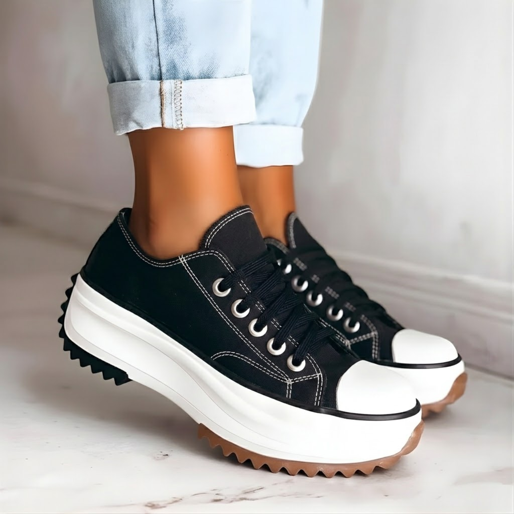Sneakers donna con lacci, plateau e punta a contrasto