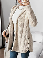 Cardigan donna con cappuccio, testurizzato, con bottoni