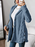 Cardigan donna con cappuccio, testurizzato, con bottoni