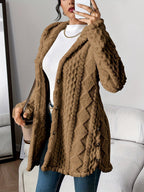Cardigan donna con cappuccio, testurizzato, con bottoni