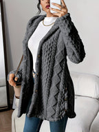 Cardigan donna con cappuccio, testurizzato, con bottoni