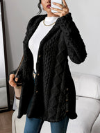 Cardigan donna con cappuccio, testurizzato, con bottoni
