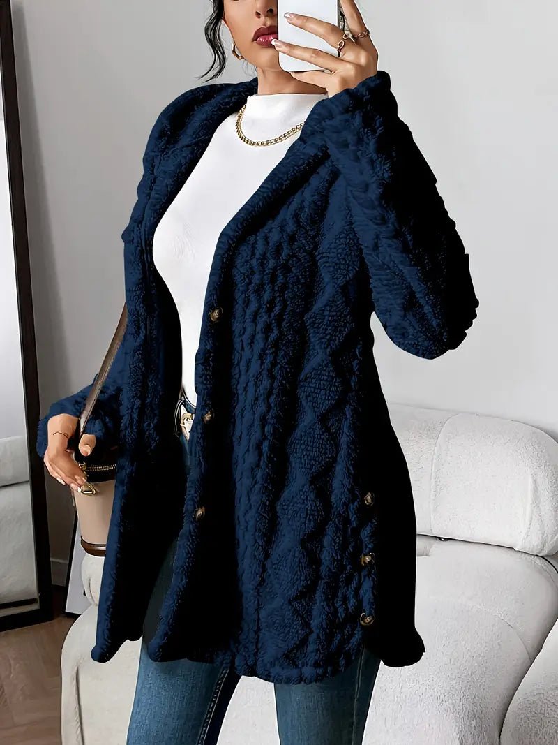 Cardigan donna con cappuccio, testurizzato, con bottoni