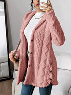 Cardigan donna con cappuccio, testurizzato, con bottoni
