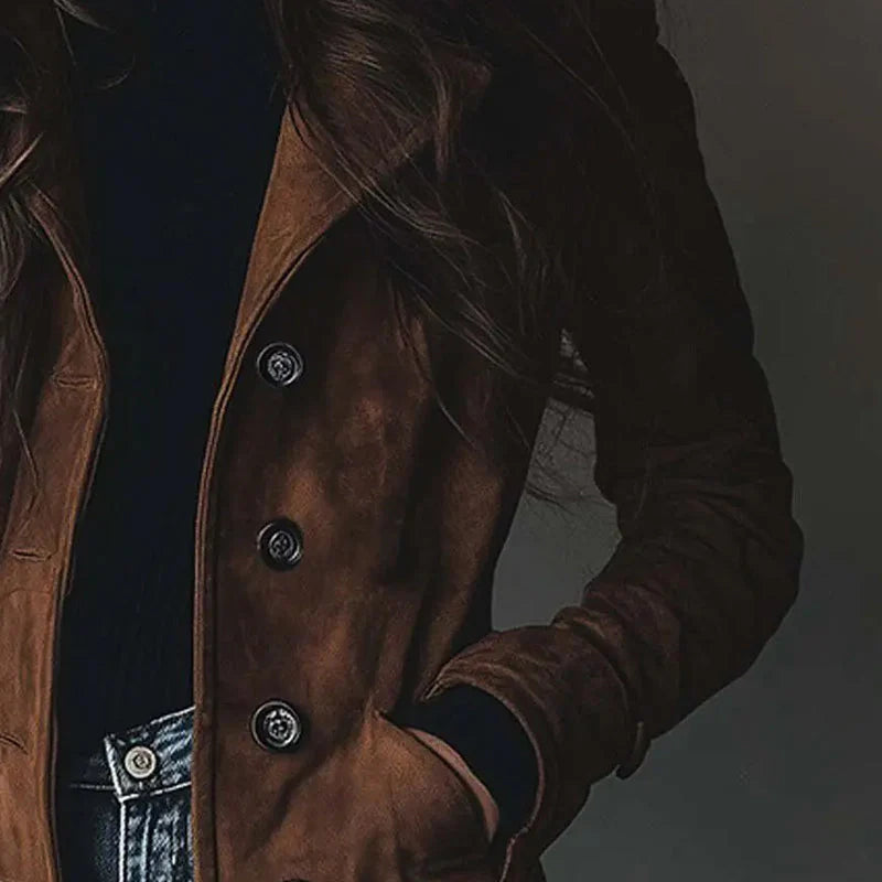 Manteau long femme à boutons et poches latérales