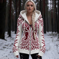 Biała damska bluza z kapturem i bordowym wzorem drzewa życia